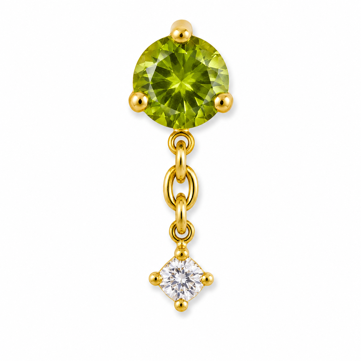 Piercing Topo em Titânio PVD Gold com Pedra Verde Peridot e Pingente de Zircônia