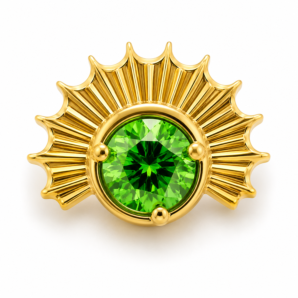 Piercing Topo em Titânio PVD Gold com Zircônia Verde Esmeralda e Raios – Modelo Lux Premium