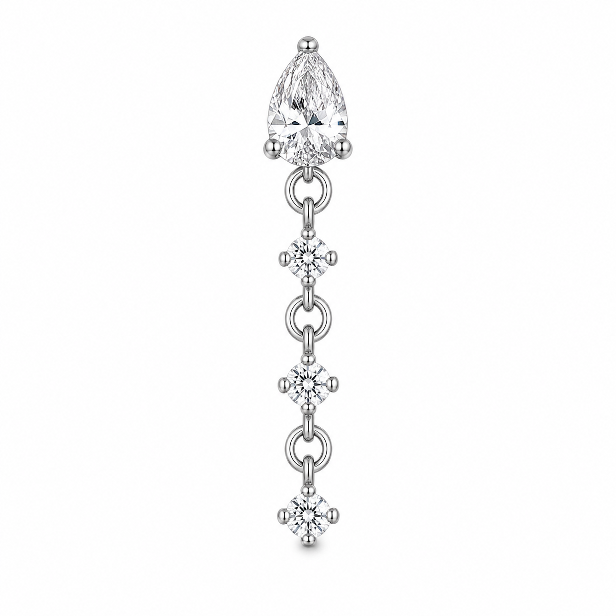 Piercing Topo em Titânio com Gota de Zircônia e Pingente em Corrente