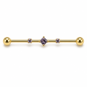 Piercing Transversal em Titânio PVD Gold com 3 Zircônias Dark Lavender