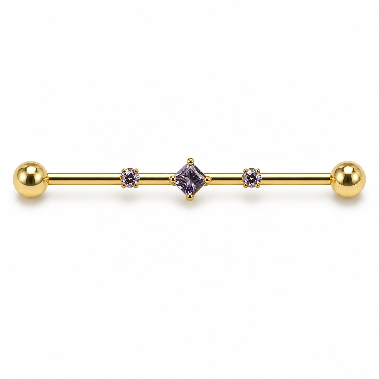 Piercing Transversal em Titânio PVD Gold com 3 Zircônias Dark Lavender
