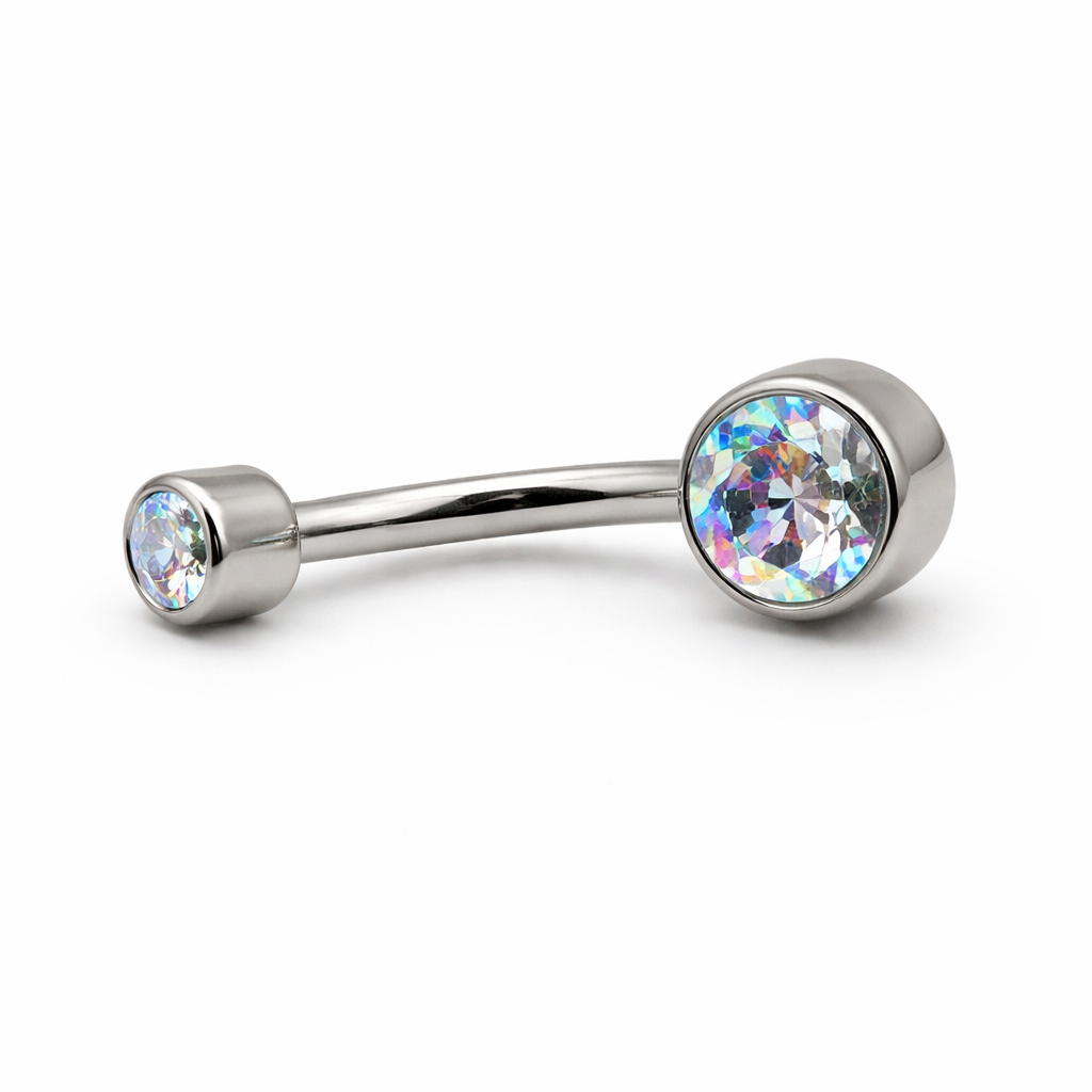 Piercing Umbigo Flat com Zircônia Aurora Boreal em Titânio