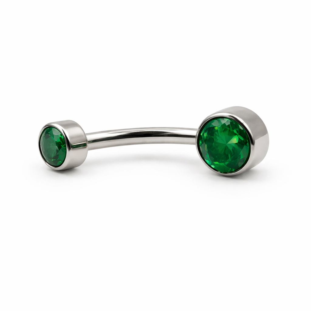 Piercing Umbigo Flat com Zircônia Verde em Titânio