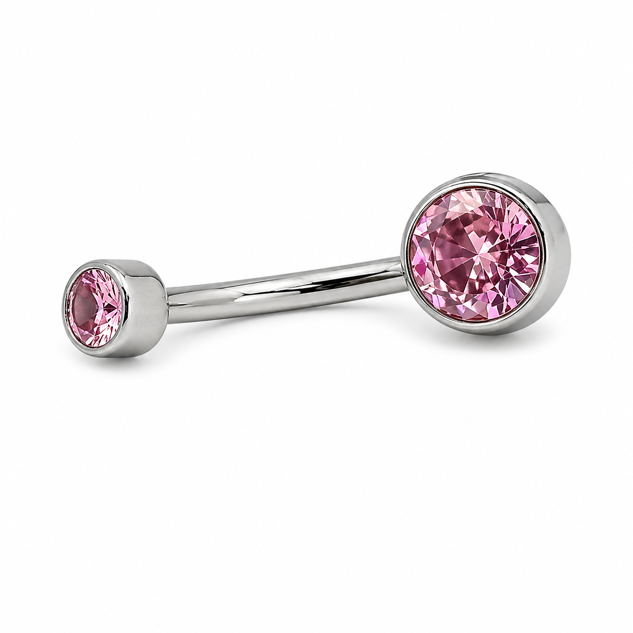 Piercing de Umbigo Flat em Titânio com Zircônia Rosa