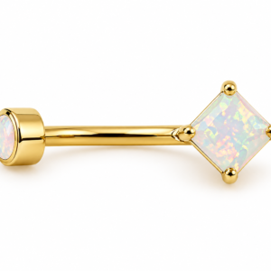 Piercing de Umbigo em Titânio PVD Gold com Pedra Opala Geométrica