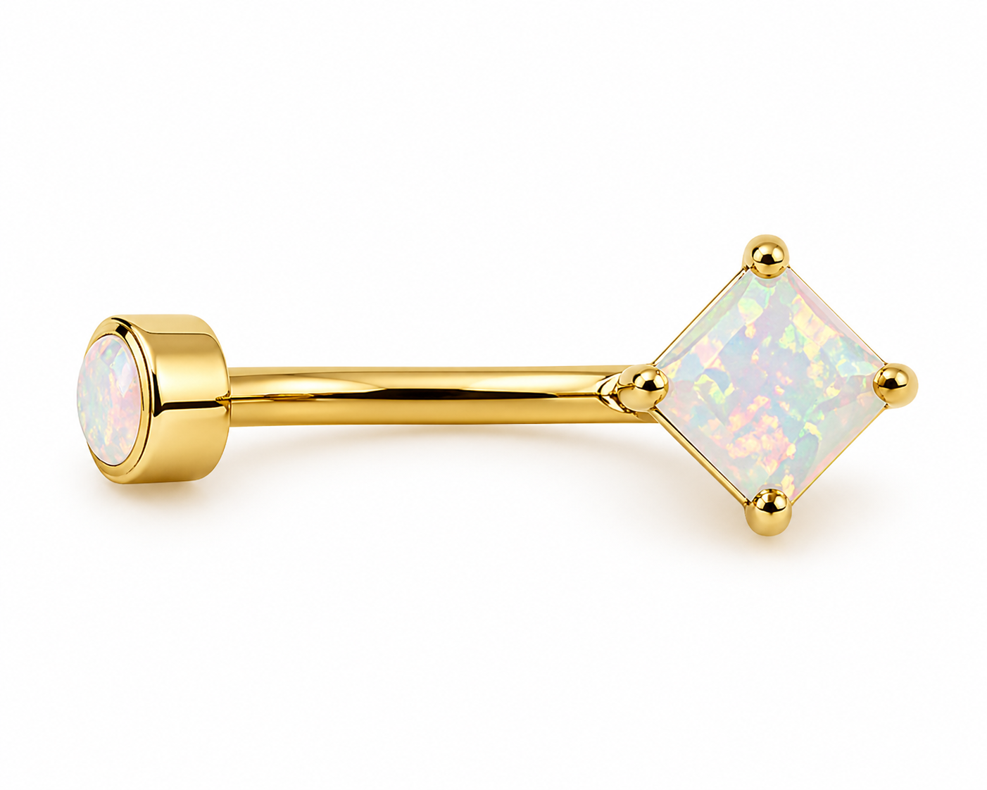 Piercing de Umbigo em Titânio PVD Gold com Pedra Opala Geométrica