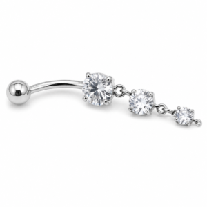 Piercing de Umbigo em Titânio com Pingente de 3 Zircônias