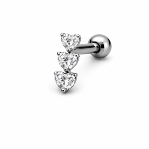 Topo de Piercing 3 Corações Verticais em Titânio