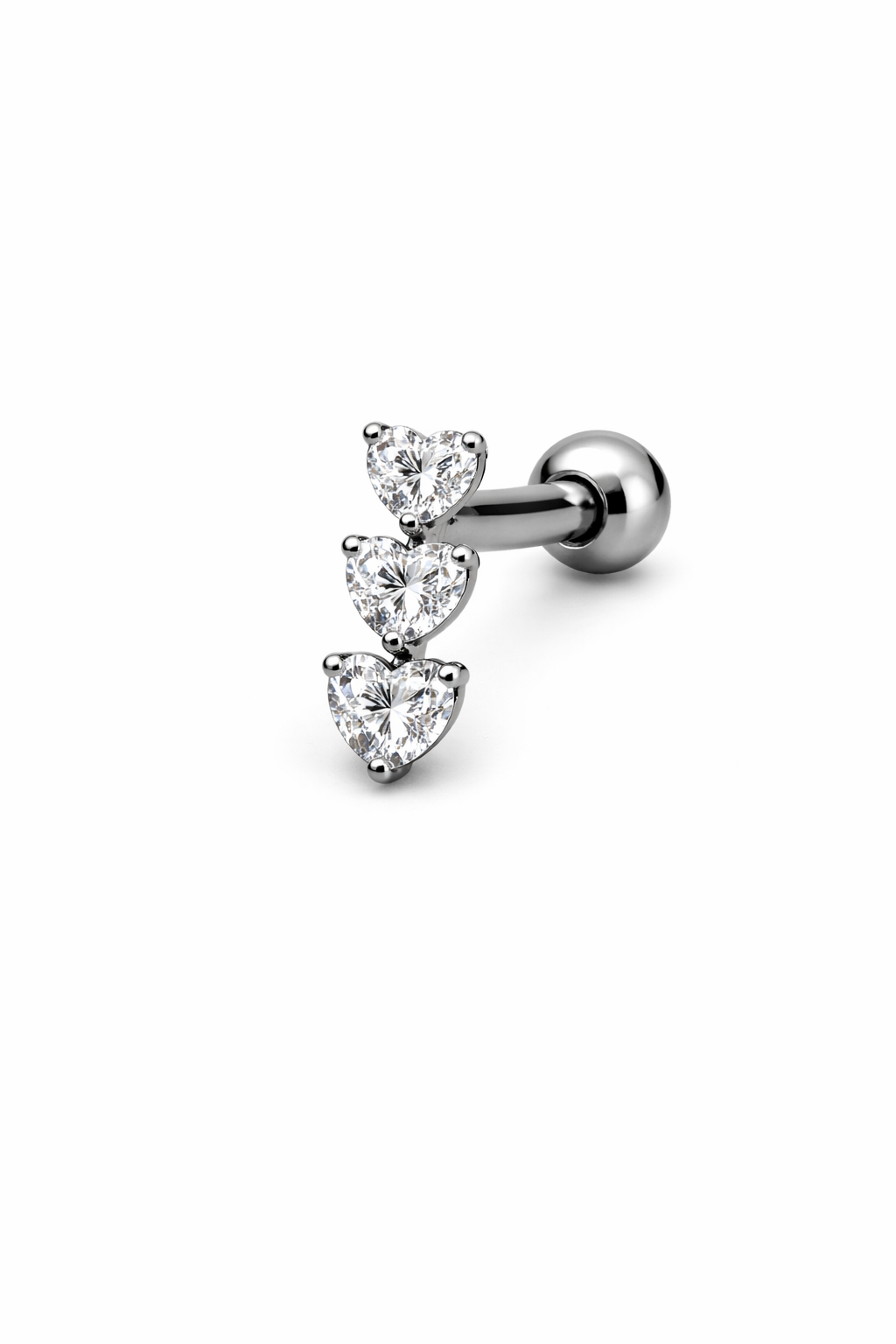 Topo de Piercing 3 Corações Verticais em Titânio
