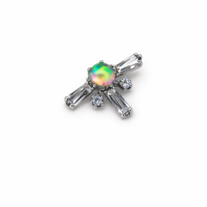 Topo de Piercing Astro com Zircônia Baguette e Opala Jelly em Titânio