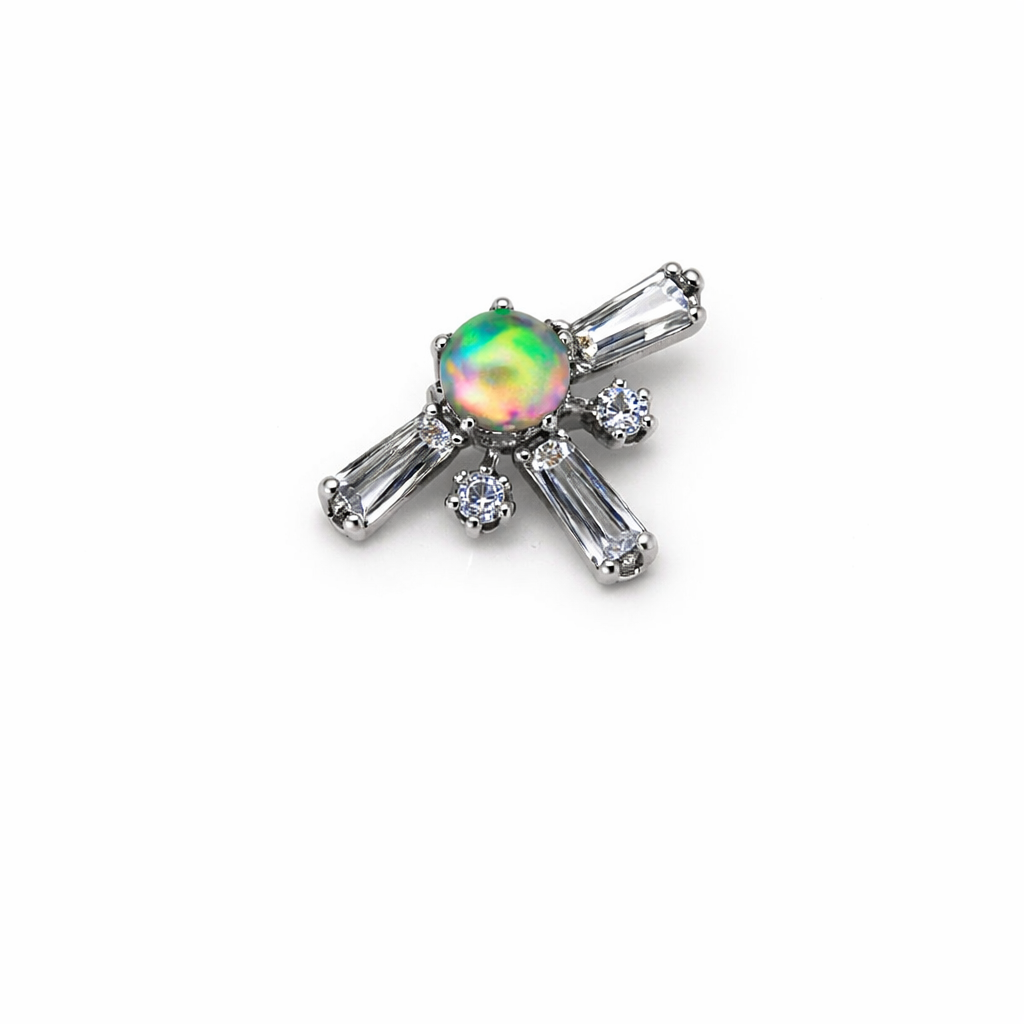 Topo de Piercing Astro com Zircônia Baguette e Opala Jelly em Titânio