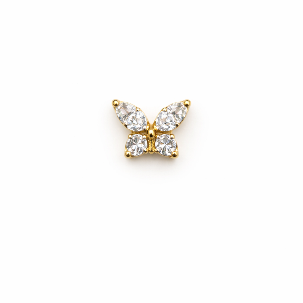 Topo de Piercing Borboleta Detalhada Gold em Titânio