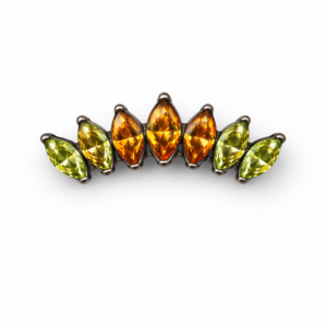 Topo de Piercing Cluster com Navetes Laranja e Verde em Titânio