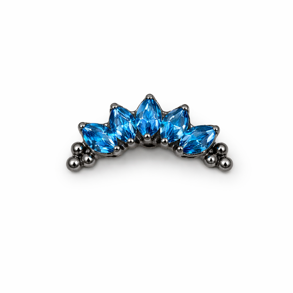 Topo de Piercing Cluster com Navetes e Esferas Blue em Titânio