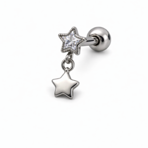 Topo de Piercing Estrela com Pingente de Estrela e Zircônias em Titânio