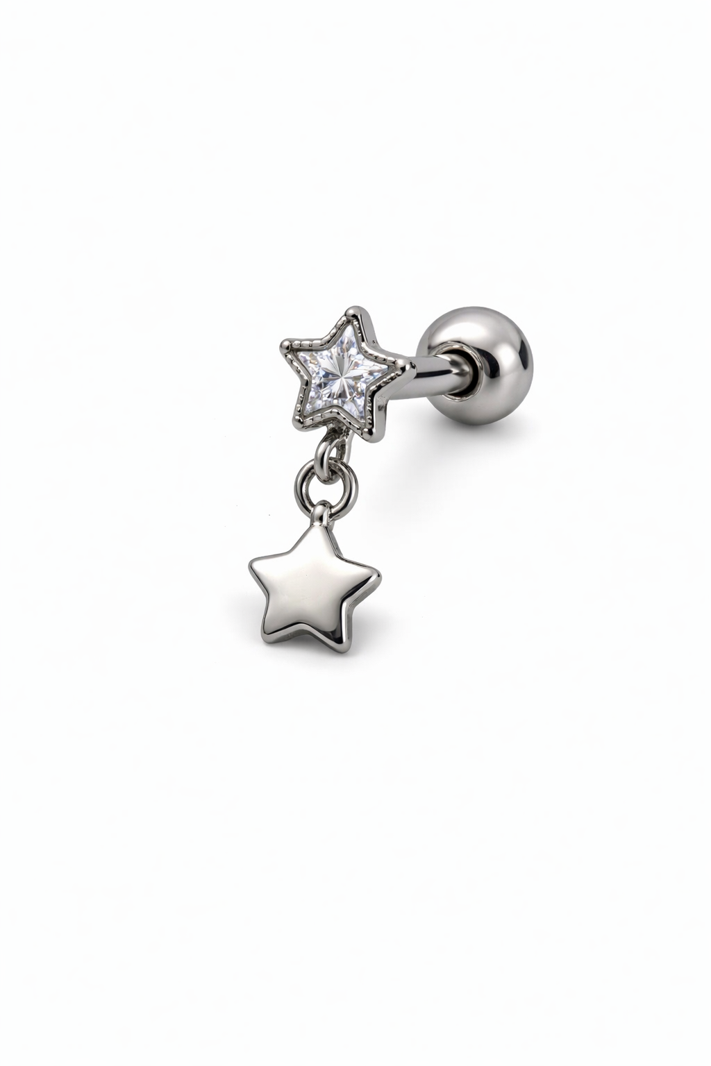 Topo de Piercing Estrela com Pingente de Estrela e Zircônias em Titânio
