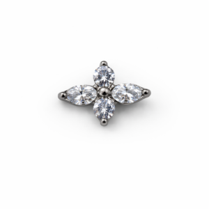 Topo de Piercing Flor 4 Pétalas com Zircônias em Titânio